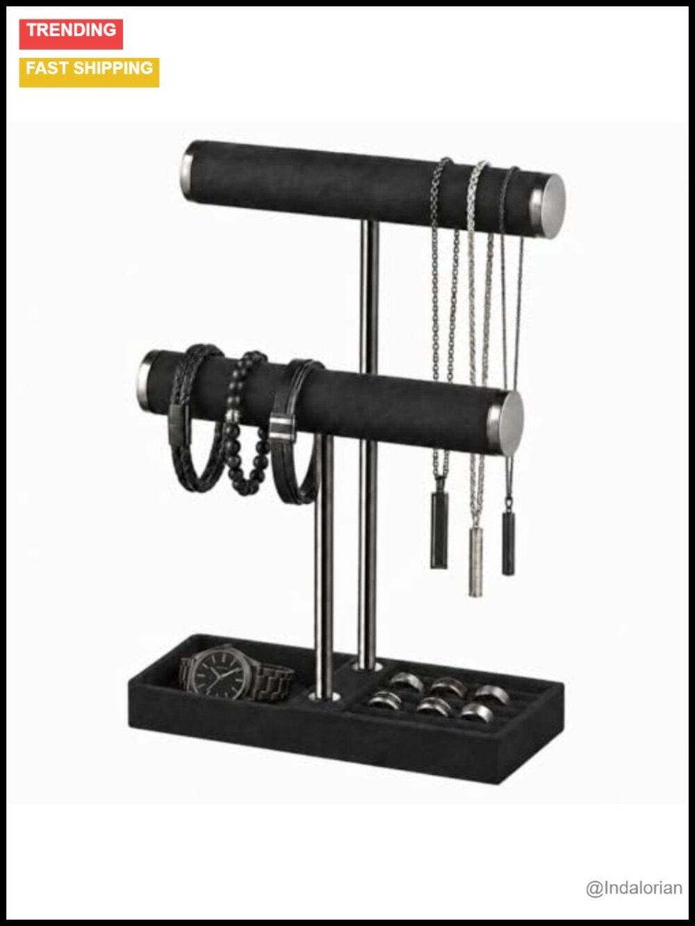 2 Tier Velvet Bracelet Holder Jewelry Stand Organizer Ring Tray Display